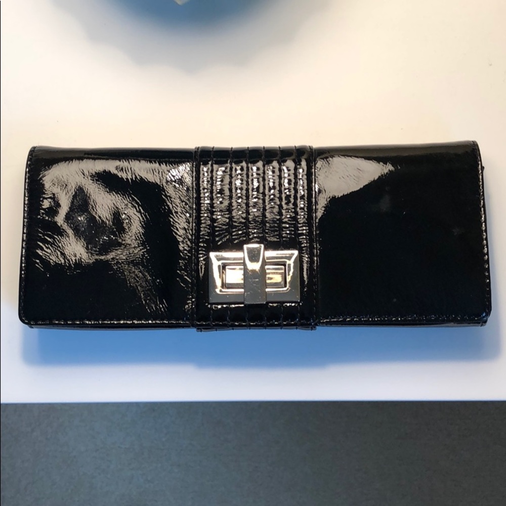 Kooba black patent leather clutch purse